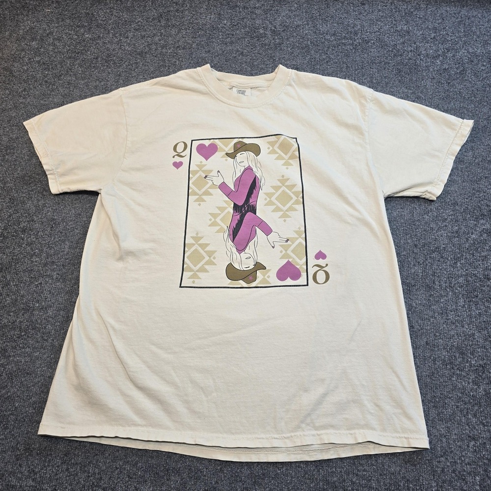 Comfort Colors Shirt Mens XL White Cowgirl Playing Card Graphic Western Tee